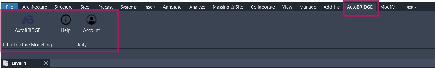 AutoBRIDGE Revit ribbon tab