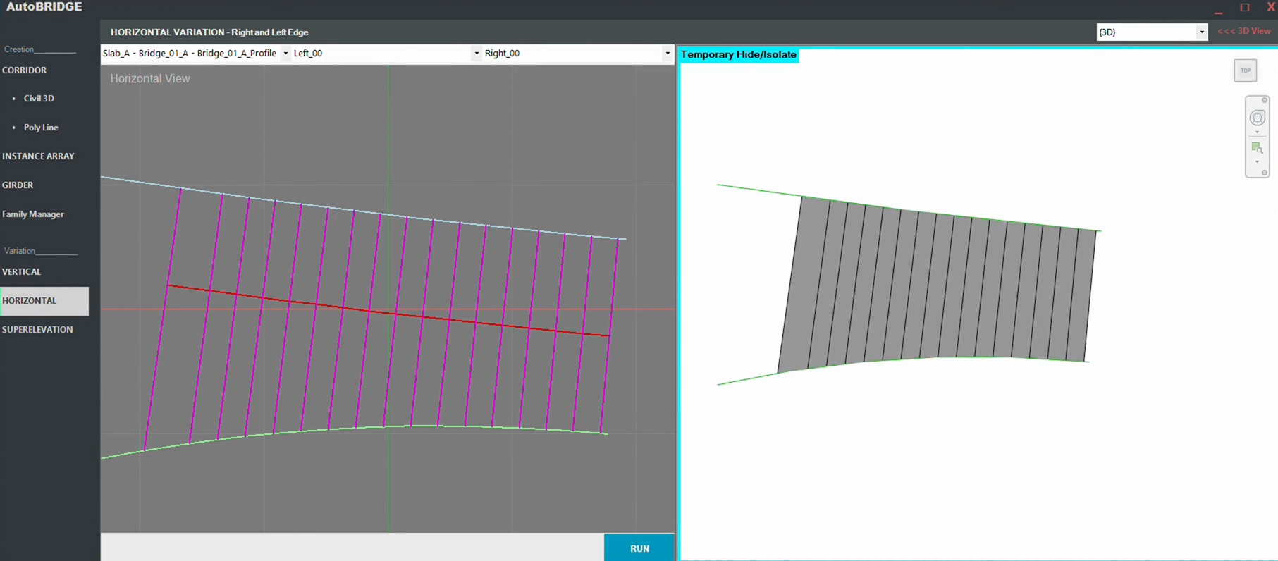 Corridor After Horizontal Variation Adjustment in AutoBRIDGE