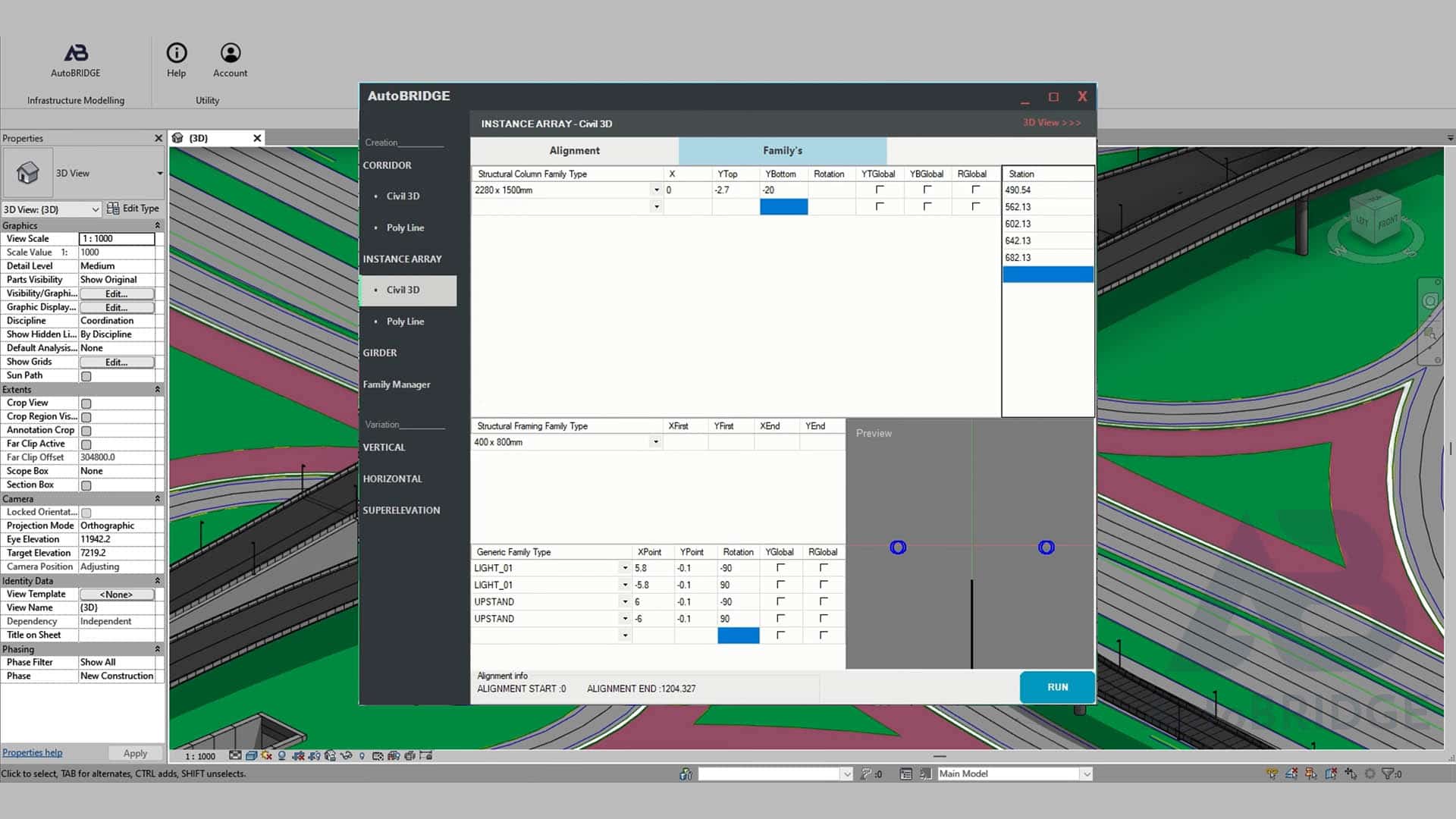 Families Tab: Configure settings for different family types and input desired stations for precise placement.